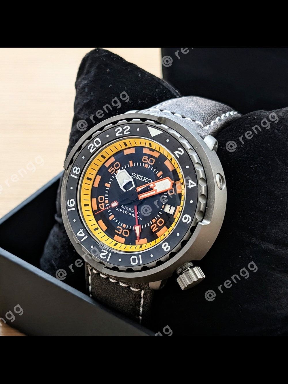 47mm Titanium GMT Tuna Canned Seiko Automatic Diver Mod Watch Black Yellow